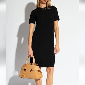 Tory Burch Sequin-embellished Merino Wool-blend Midi Dress Black Office NWOT S